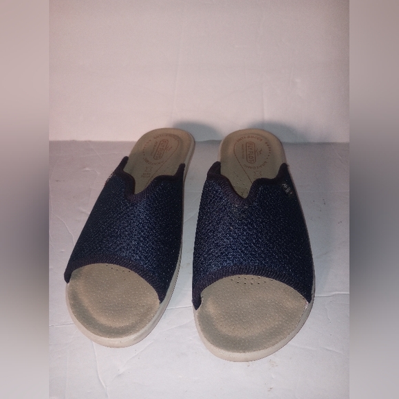 Fly Flot Navy Blue Mesh Fabric Slide Wedge Anatomic Sandal - Women's 9 - Picture 2 of 9